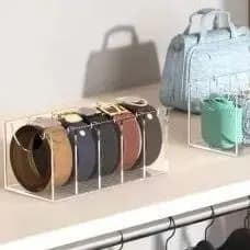 Porta-Cintos Acrílico Transparente | Organizador com 5 Divisórias p/ Acessórios