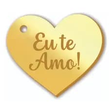 Tag Coração Acrílico Espelhado Eu Te Amo - 50 Unidades