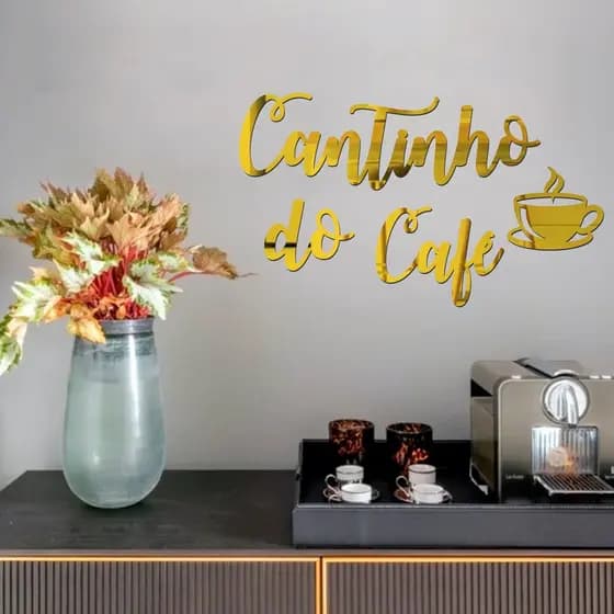 Espelho Decorativo Cantinho Do Café Em Acrílico Espelhado com Xícara Sala Cozinha Copa