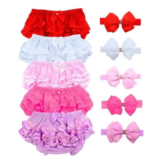 KIT CALCINHA BUNDA RICA COM RENDA FAIXA DE LAÇO, INFANTIL, RN, ENXOVAL, RECEM NASCIDO