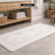 Kit com 2 Tapetes de Crochê Artesanal: decore Sala, Cozinha e Banheiro com peças feitas à mão
