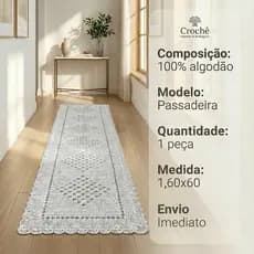 Tapete de Crochê Passadeira Extra Grande - 1,60 x 0,60m em 100% Algodão - Martins & Rodrigues