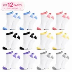 Kit 12 Pares Meia Feminina Respirável Cano Baixo Confortável Delicada Academia Caminhada Dia a Dia