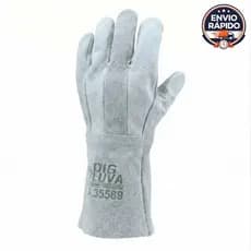 Luva em Raspa Total Couro Soldador Proteção EPI Punho 7cm 15cm 20cm Cano Curto Médio Longo