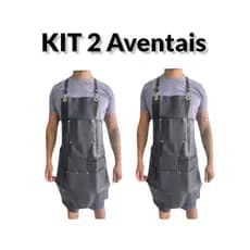 2 Aventais Barbeiro Couro Preto C/ porta Tesouras Impermeável.