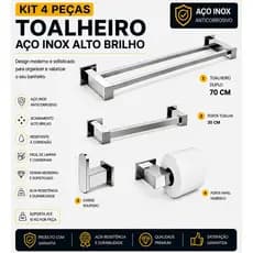 Kit 4 Peças Inox Toalheiro Duplo Acessórios Banheiro Lavabo Aço Inox 304 Para Toalha Papel Higienico