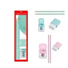 KIT FABER-CASTELL - LÁPIS, BORRACHA E APONTADOR - VERDE PASTEL