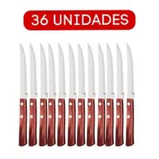 Kit Talher Faca Cabo de Madeira  Aço Inox  Facas com Ponta de Mesa Wood