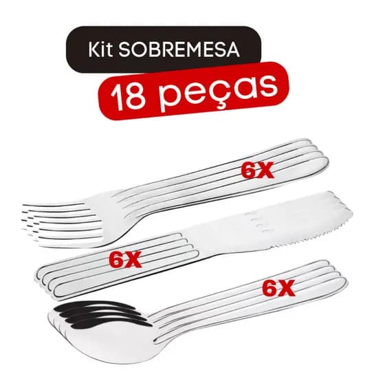 Talher Sobremesa Kit  6 Colher Sobremesa  +6 Garfo Sobremesa + 6 Faca de Sobremesa