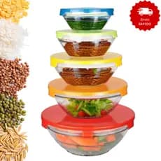 Kit 5 Peças Jogo Potes Vidro Bowl Mantimentos Colorido Cozinha Marmita