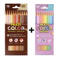 Kit Lápis de Cor Multicolor 01 Estojo 10 Cores Tom Pastel + 01 Estojo 12 Cores Tons de Pele - Multicolor