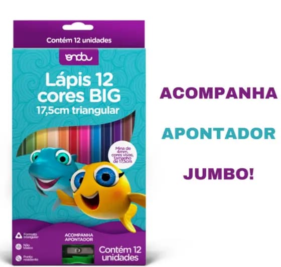 Lapis 12 Cores BIG 17,5 cm Jumbo + Apontador Grande - Onda