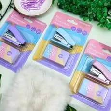 Mini Grampeador 24/6 Colorido Tom Pastel (Azul, Lilás e Rosa) + 400 Grampos 24/6 - Importado