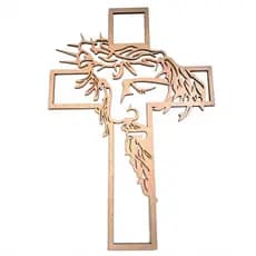 Crucifixo Vazado Face De Cristo Em MDF Para Parede Sala Quarto
