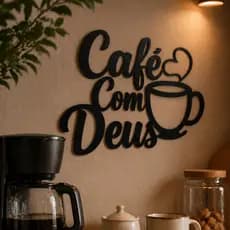 Frase Decorativa em MDF Café Com Deus Placa De Decoração Cantinho Do Café