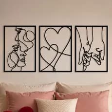 Kit 3 Peças Quadros Decorativos Casal Mdf Vazado Para Casa Quarto Sala Decoração Minimalista