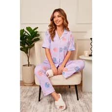 Pijama Manga Longa de Botão Americano Toque de Seda 100% Algodão Egipicio