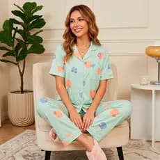 Pijama feminino Americano de Botão malha Luxo