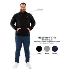 Blusa Moletom Slim Básico Plus Size com Capuz Canguru Algodão G1 AO G3