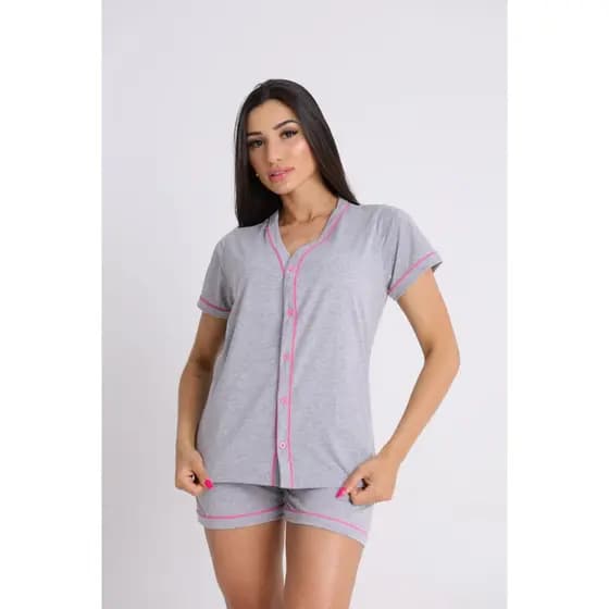 Pijama americano de Botão 100% algodão e Seda