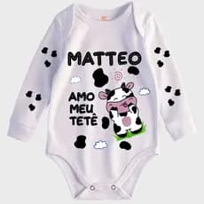 Body de Bebê Manga Longa Amo Meu Tetê Body Bebê Personalizado Com Nome
