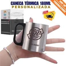 Caneca Inox 180ml Personalizada C/ Tampa Logo Nome Profissão