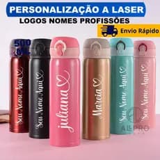 Garrafa Térmica Inox 400ml Personalizada a Laser  Nome Logo Profissões
