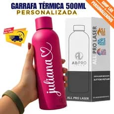 Garrafa Térmica Inox 500ML Pintura Emborrachada Personalizada Nome logo