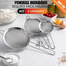Kit 3 Peneira Coador De Peneiras Aço Inoxidável Para Cozinha Peneira De Cozinha