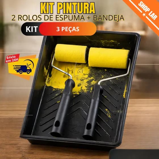 Kit Para Pintura Bandeja Com 2 Rolinhos Espuma - 5cm e 9cm Completo