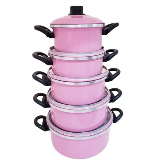 Jogo De Panelas Rosa Alumínio Premium 16 A 24cm