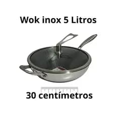 Frigideira Wok Aço Inox 30cm 5 Litros Antiaderente Com Tecnologia Anti-risco
