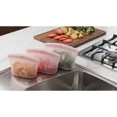Saco de Silicone Para Armazenar Alimentos Reutilizável Para Geladeira Freezer e Microondas Kit 3 Peças