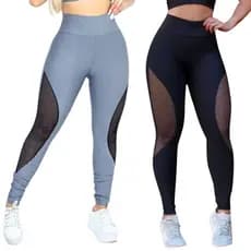 Kit 02 Calças Legging  Arrastão Rede Academia Fitness Suplex