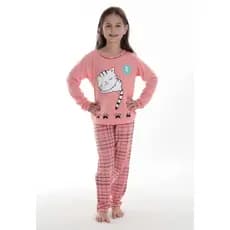 Pijama Longo Infantil Feminino Gatinho Manga Longa Inverno Estampado