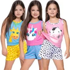 Pijama Infantil Estampa Sortida Kids Menina Menino Criança Regata Estampado Verão Manga Curta Calor Roupa Dormir