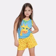 Baby Doll Infantil Regata Estampa Girafa Kids Menina Menino Criança Regata Verão Manga Curta Calor Roupa Dormir