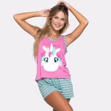Short Doll Verão Regata Pijama Curto Unicórnio Promoção Barato Preço Baixo Oferta