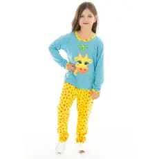 Pijama Longo Infantil Feminino Girafa Manga Longa Inverno Estampado