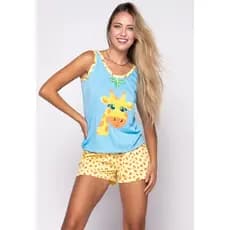 Short Doll Feminino Regata Pijama Curto Verão Estampa Girafa Mulher Adulto