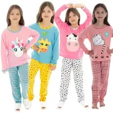 Kit 4 Pijamas Longo Infantil Feminino Estampado Manga Longa Inverno Personagens Festa do Pijama