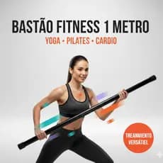 Bastão de Yoga Pilates 1 Metro Profissional Preto | Treinamento Cardiovascular e Alongamento Sênior | Barra Exercícios M