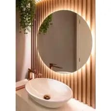 Espelho Redondo 90cm Lapidado Habitat Moderno Decorativo C/LED A FONTE