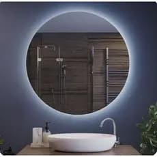 Espelho Redondo 90cm Lapidado Habitat Moderno Decorativo C/LED PILHAS (REDONDO) LED FRIO