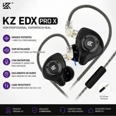 Fone de Ouvido KZ EDX Pro X Original In Ear Monitor Retorno Palco Gamer Com/Sem Microfone Cabo Removível P2 Preto