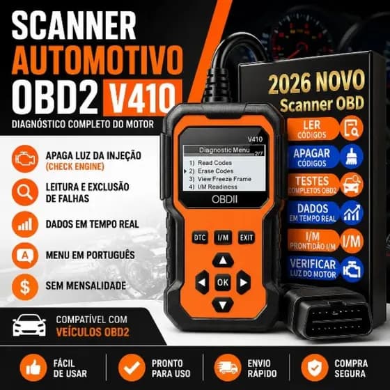 Scanner Automotivo OBD2 V410 Universal Diagnóstico Veicular Apaga Luz Injeção Leitor de Falhas Motor Português Carros