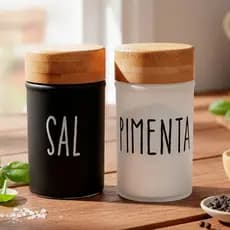 Kit Saleiro E Pimenteiro de Vidro Com Tampa de Bambu Doha 80ml C/2pcs Hauskraft