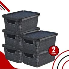 Kit 2 Peças Caixa Organizadora Jutta Preto 2 Litros com Tampa Organizador de Maquiagem Gavetas Bijouteria