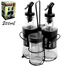 Kit Galheteiro Porta Azeite Vinagre Vidro 200ml Suporte 4pçs Luxo Organizador Cozinha