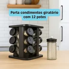 Porta Tempero Giratório Para Condimentos De Vidro Com Tampa De Plastico Com 12 Potes